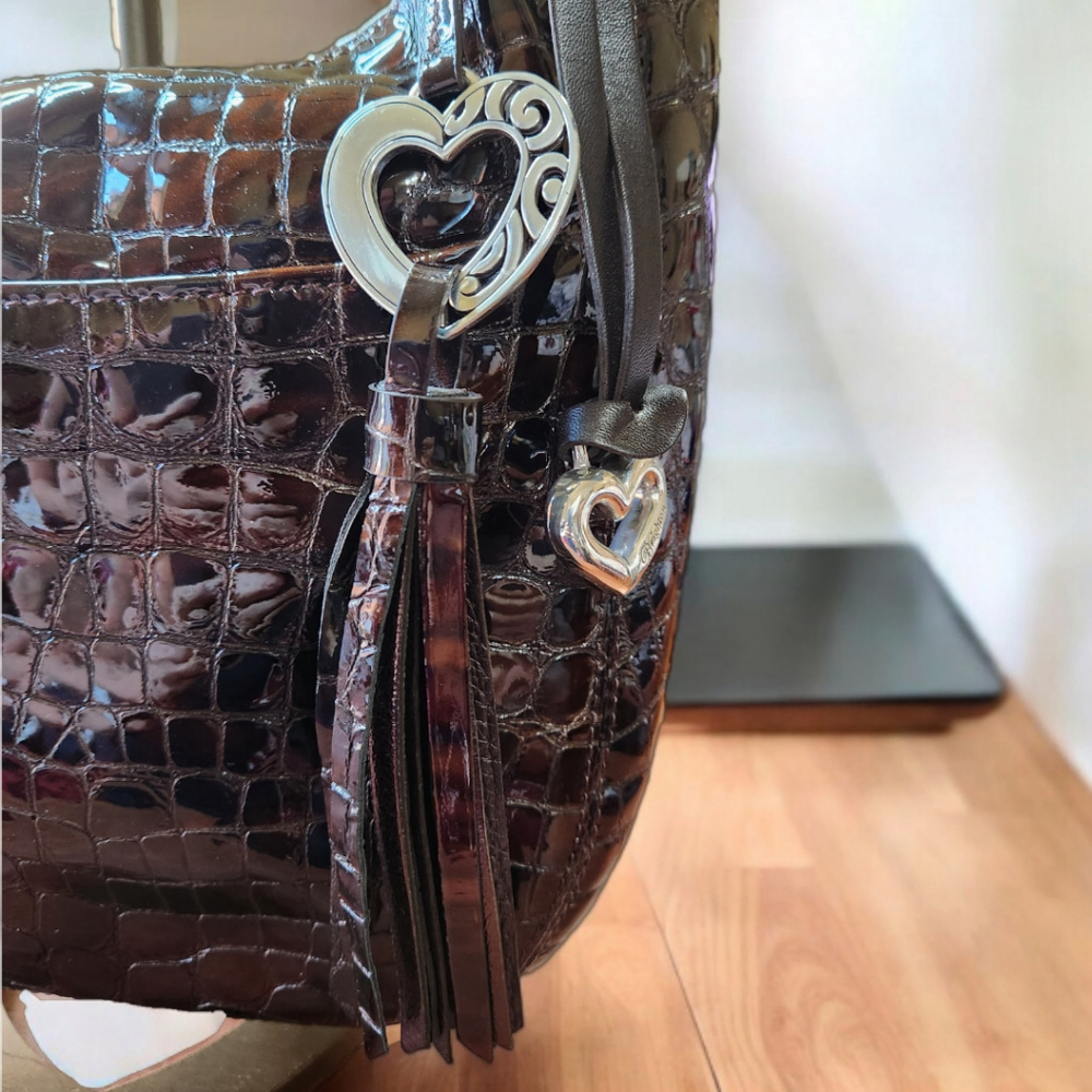 **Brighton Barbados Espresso Croc Shoulder Bag with Turquoise interior fabric - Picture 5 of 9